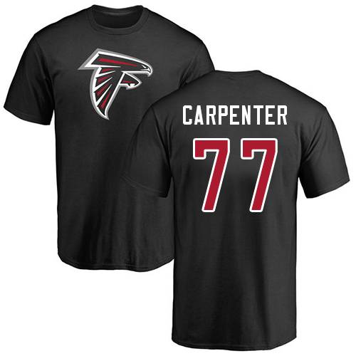 Atlanta Falcons Men Black James Carpenter Name And Number Logo NFL Football #77 T Shirt->atlanta falcons->NFL Jersey